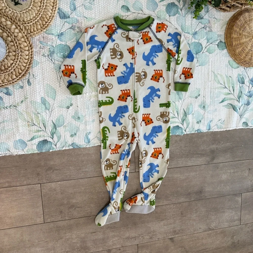 Carter’s Baby Toddler Boy Safari Animal Print Zip Footie One Piece Pajamas 24 M
